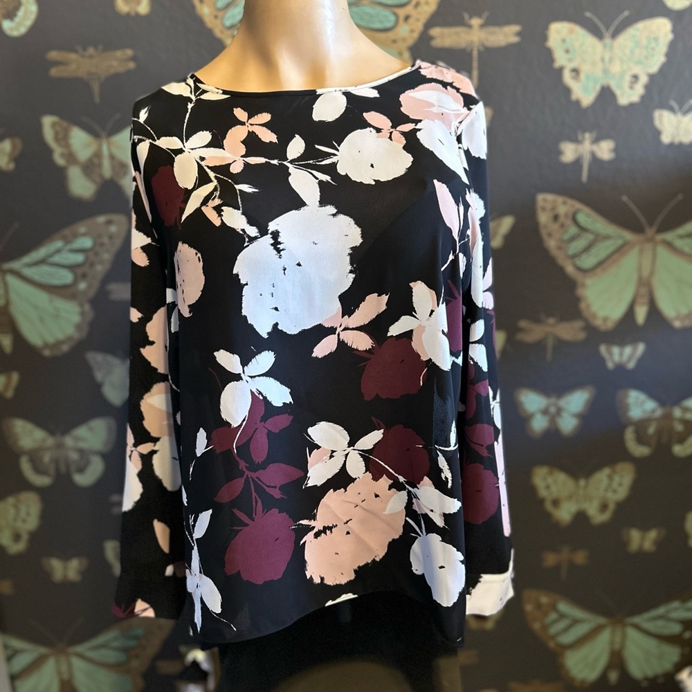 Corporate Goth Vince Camuto Moody Floral Black Blouse